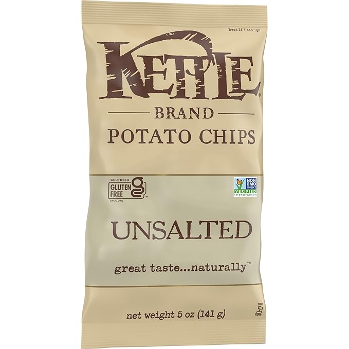 Kettle Brand Potato Chips, Unsalted Kettle Chips, 5 Oz (Pack of 15)