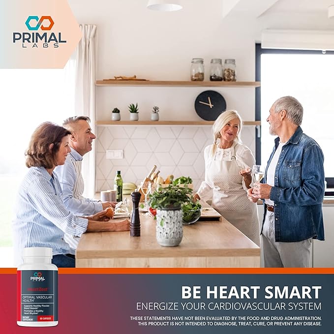 Primal Labs HeartZest - for Heart Health - Vitamin D3 & K2 Formula - 60 Capsules