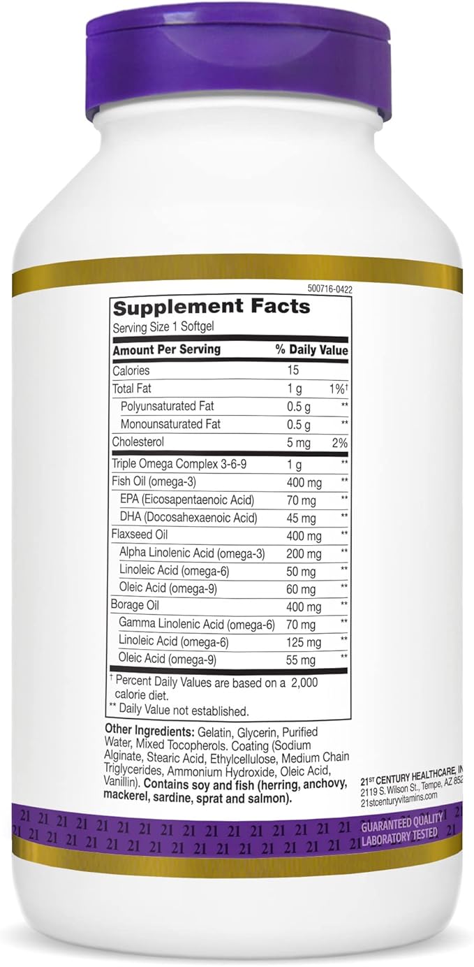 21st Century Triple Omega Complex 3 6 9 9 Enteric 180 Count (22875)