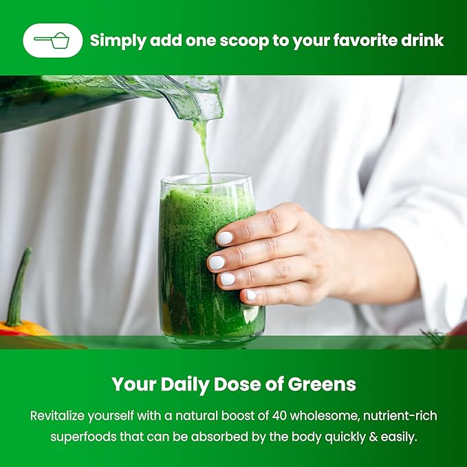 NutraChamps Super Greens Powder Premium Superfood | 20+ Organic Green Veggie Whole Foods | Wheat Grass, Spirulina, Chlorella | Antioxidant, Digestive Enzyme & Probiotic Blends (9.0 Oz, Unflavored)