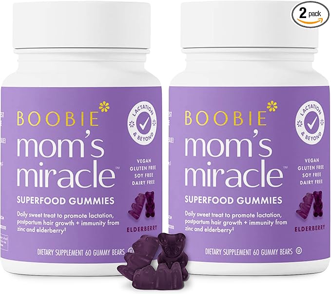 Boobie Bears Lactation Support Gummies | Helps As Milk Supply Booster & Supports Immune Health & Hair Growth | Breastfeeding Supplements with Zinc & Elderberry for Milk Supply Increase, 120 Count