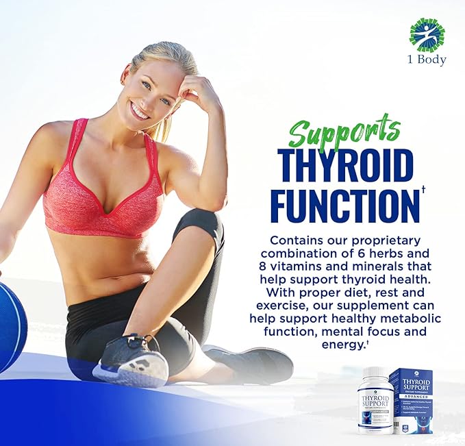 1 Body Thyroid Support Supplement 2 Pack 60 Days B12 Complex,