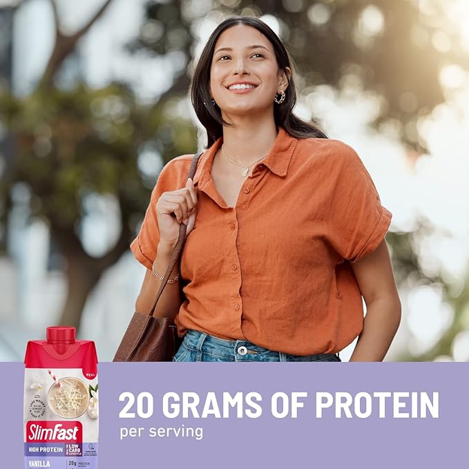 SlimFast Protein Shake, Vanilla- 20g Protein, 24 Vitamins 12 Count 1)