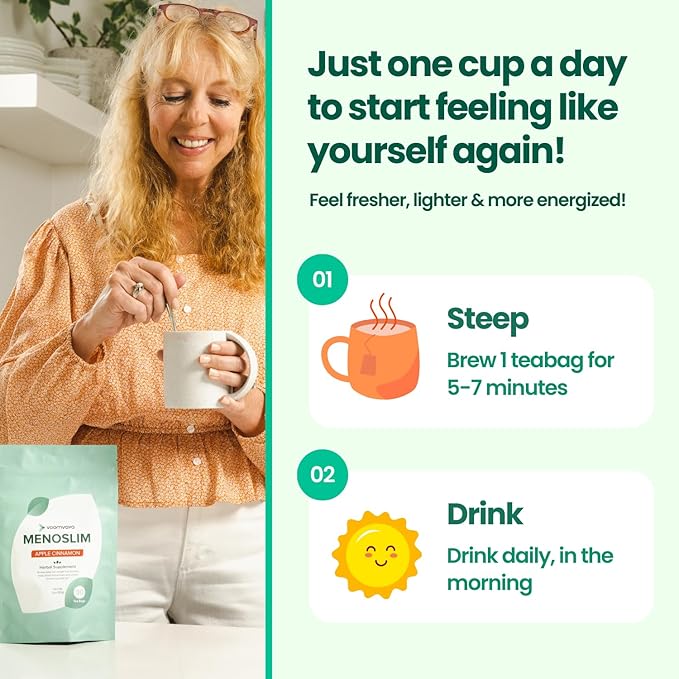 VoomVaya MenoSlim Tea - Hormone Balance Tea, Perimenopause & Estrogen Supplement for Women - for Bloating, Hot Flashes, Night Sweats & Meno-Belly - Acai Berry Flavor - 30 Teabags
