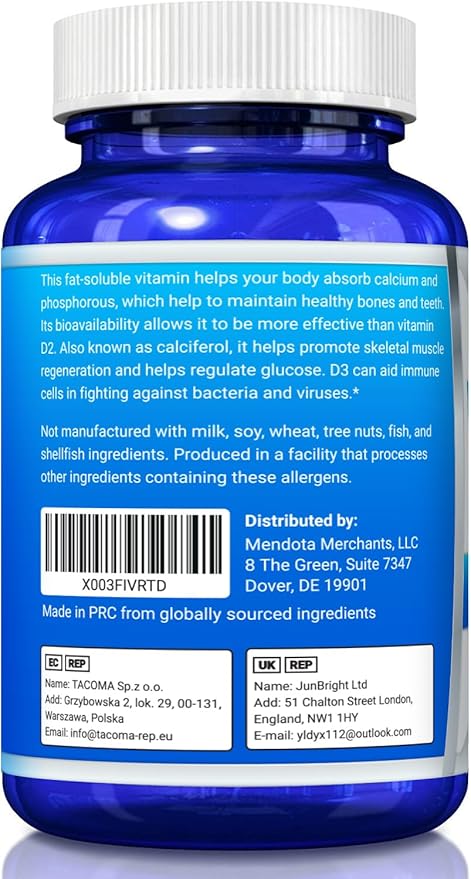 Vitamin D3 4000 IU Dietary Supplement 360 Softgels
