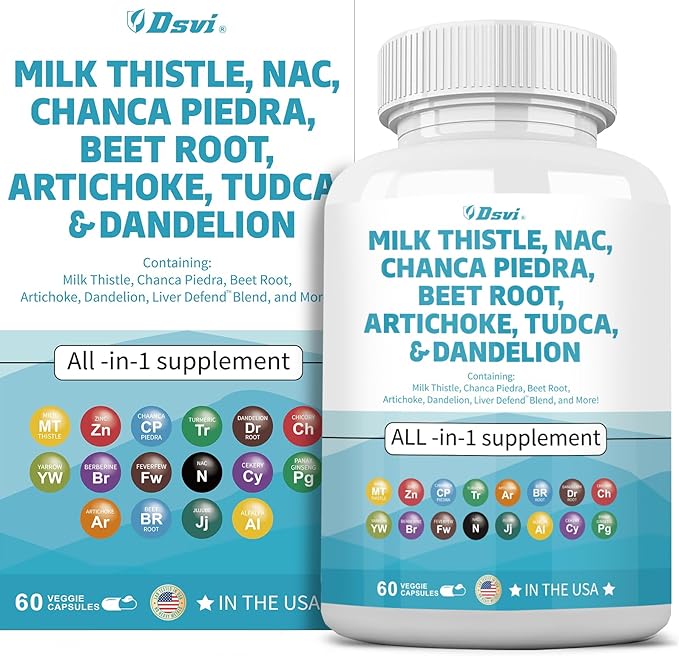 Milk Thistle 3000mg NAC Chanca Piedra 2000mg Beet 2000mg Artichoke 2000mg Dandelion 1000mg Liver Women,60 Count