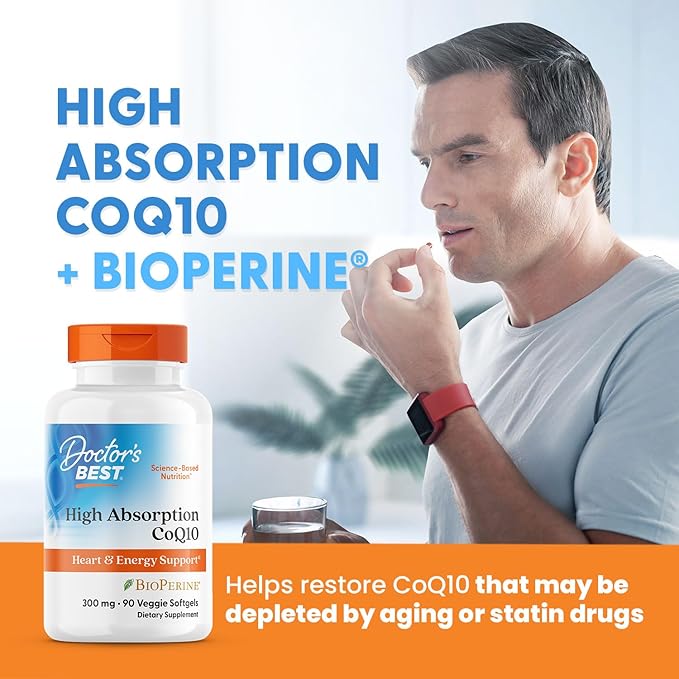 Doctor's Best High Absorption CoQ10 with BioPerine, Heart Health & Energy Production, Naturally Fermented, Vegetarian, Gluten Free, 300 mg, 90 Veggie Softgels