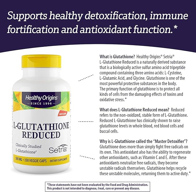 Healthy Origins L-Glutathione (Setria) Reduced, 500 mg 150 Veggie