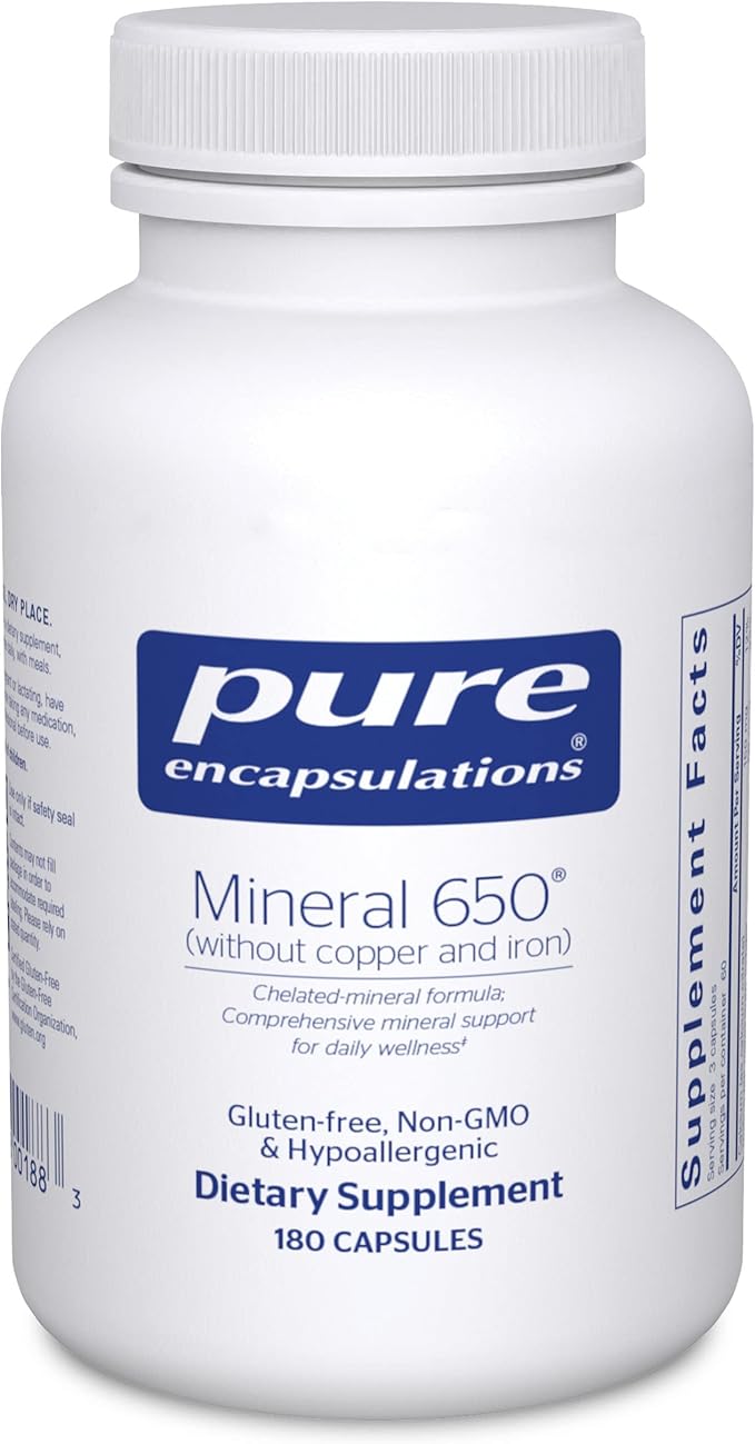 Pure Encapsulations Mineral 650 Without Copper & Iron | Hypoallergenic Combination of Balanced Chelated|Minerals | 180 Capsules
