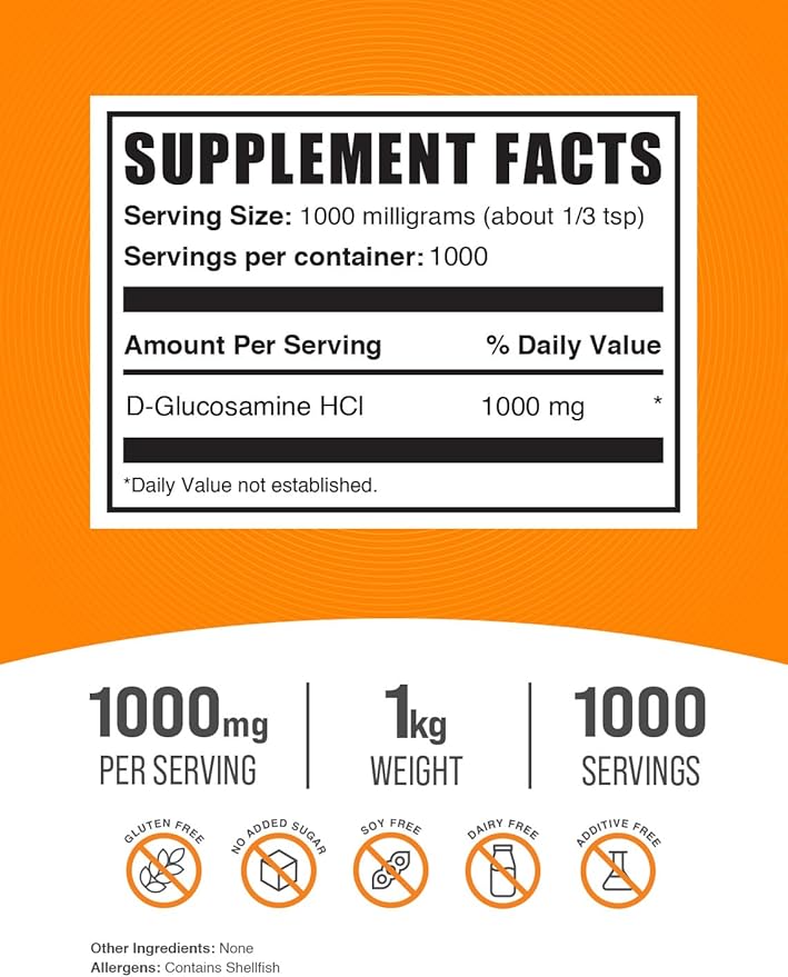BulkSupplements.com Glucosamine HCl Powder 1000mg, Glucosamine 1000mg per 1kg (2.2 (2.2 lbs) 1)