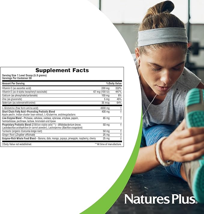 Natures Plus GI Natural Drink Powder - 6.14 Ounce, Vegetarian Powder - Dietary Supplement for Total Digestive Wellness - Probiotics, Prebiotics, Enzymes - Gluten-Free - 30 Servings