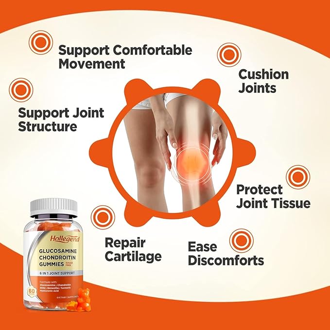 Glucosamine Chondroitin Gummies Sugar Free, Joint Support Gummies Supplements for Adults Men & Women, 1500mg Glucosamine Chewables with MSM Turmeric, 60 Count