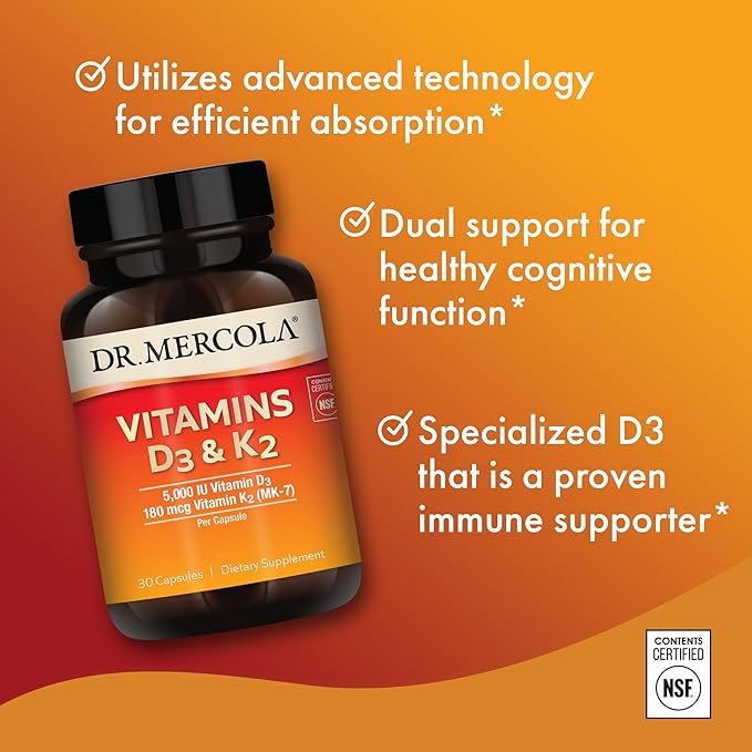 Dr. Mercola Vitamins D3 & K2, 30 Servings (30 Capsules),