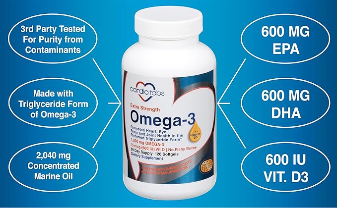 Omega-3 Extra Strength + Vitamin D3, 1300 mg Omega-3, 600 600 DHA 600 EPA, 600 IU D3