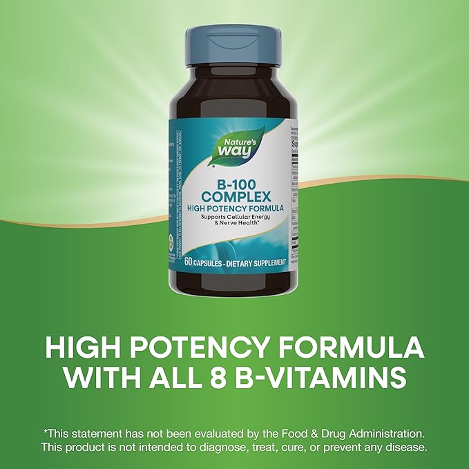 Nature's Way B-100 Complex, Supports Cellular 8 B-Vitamins, 60 Capsules