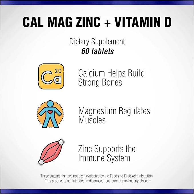 Calcium Magnesium Zinc Vitamin D Supplement 60 Tablets