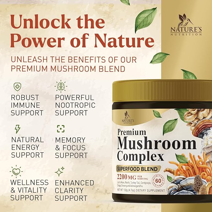 Organic Mushroom Supplement Powder 11 in 1 Complex 60 Servings