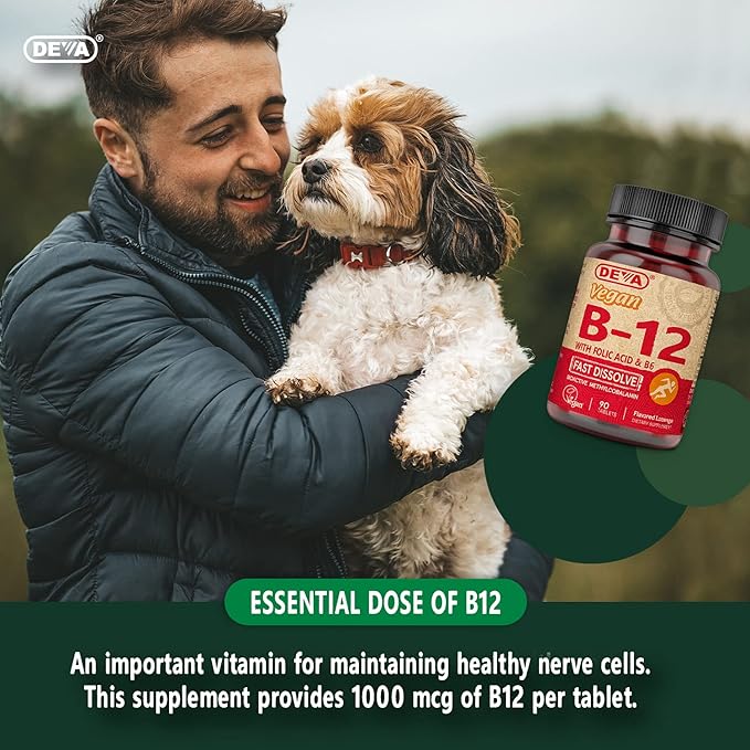 DEVA Vegan Vitamin B12 Fast Dissolve Supplement 1000 Mcg B12, Folic B6 - 90 Dissolvable 2-pack