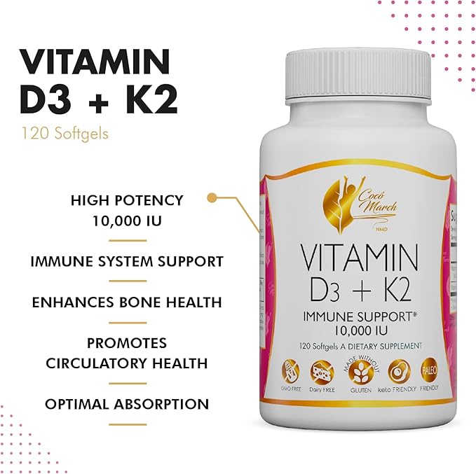 Coco March Vitamin D3+K2 10,000 IU 4 Month 250 mcg D3-180 mcg K2