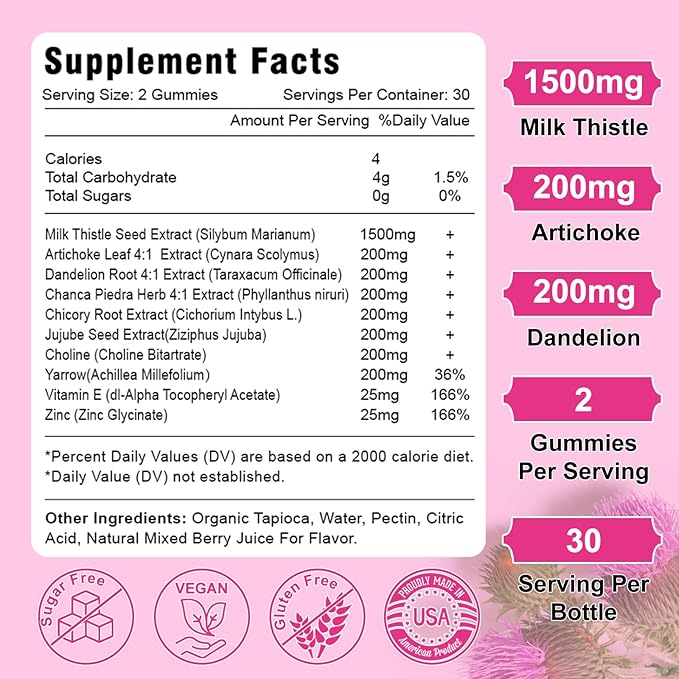 1500mg Milk Thistle Gummies, 10-in-1 Herbal