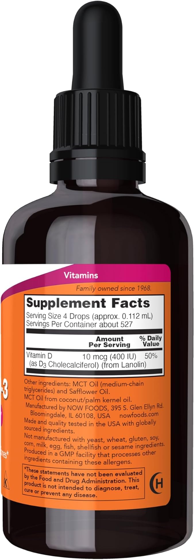 NOW Supplements, Liquid Vitamin D-3, Strong 2-Ounce