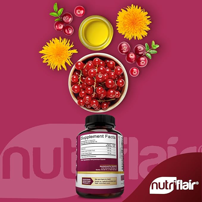 NutriFlair D-Mannose 1500mg, 120 Capsules - with Cranberry and Dandelion Extract - Natural Urinary Tract Health UTI Support - Best D Mannose Powder - Flush Impurities, Detox Body, for Women and Men