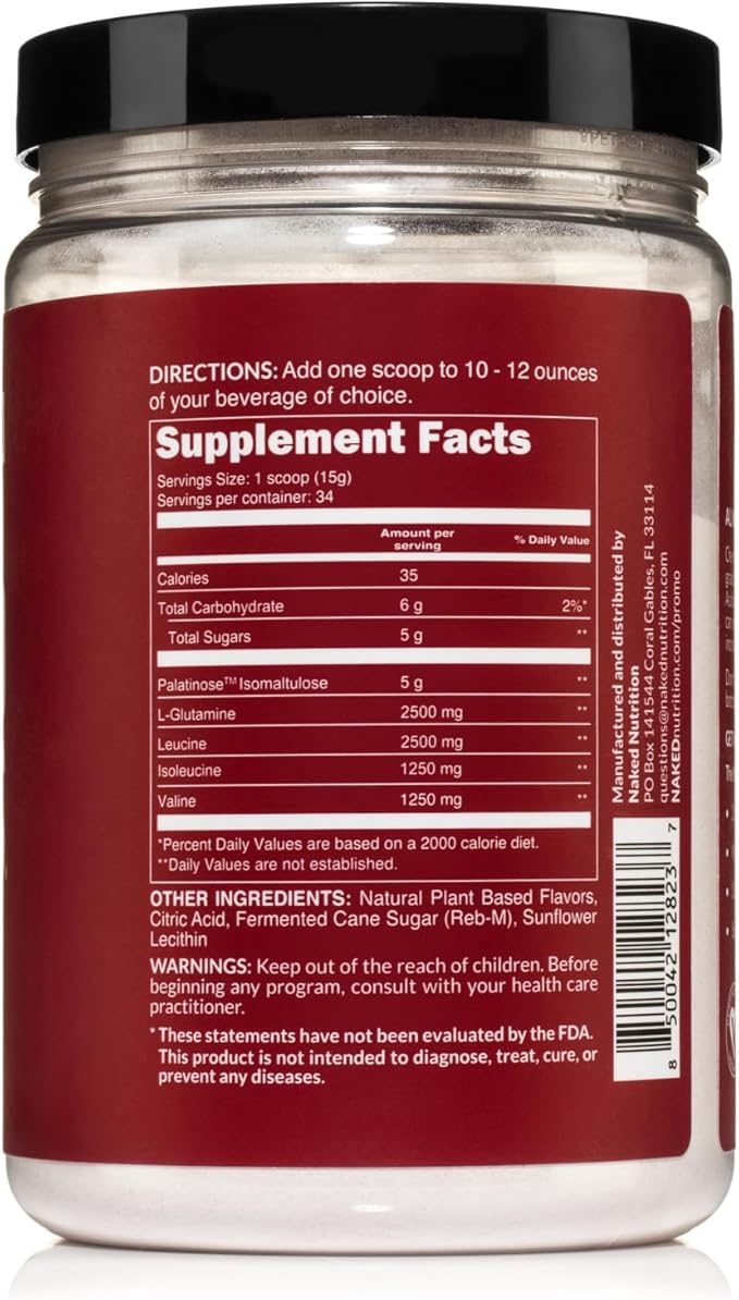 Cherry Lime Naked BCAAs Amino Acids Powder, 100% Pure 2:1:1 Formula, Vegan Branched Chain Amino Acids, Instantized All Natural BCAA Powder Supplement - 501 Grams, 34 Servings