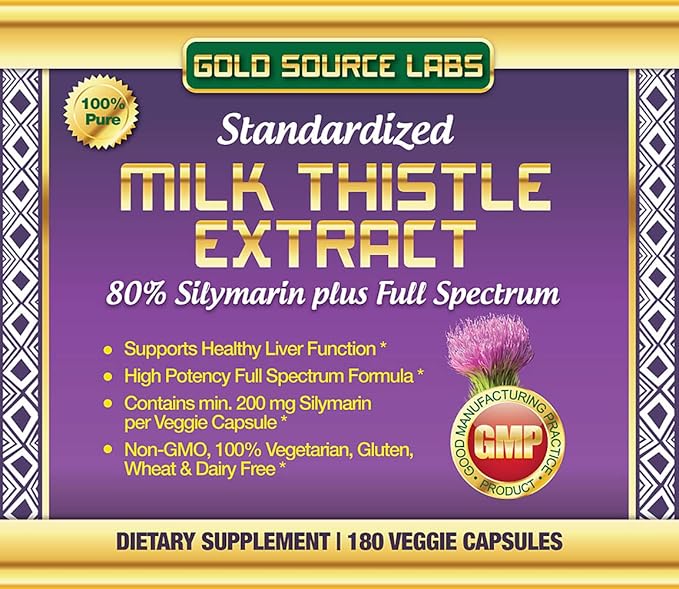 Organic Milk Thistle Capsules, 180 Caps, 80% Silymarin 450 mg,