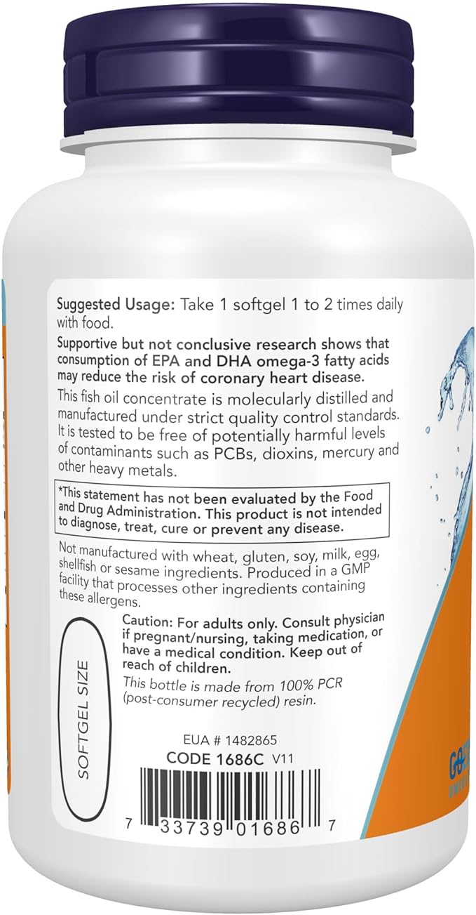 NOW Supplements, Tri-3D Omega™, Triglyceride Form Omega-3 Fish D-3, Molecularly 90 Softgels