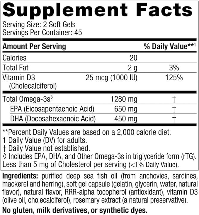 Nordic Naturals Ultimate Omega-D3, Lemon Flavor 90 Soft 1280 mg Omega-3 + 1000 IU D3 - Omega-3 Fish 45 Servings