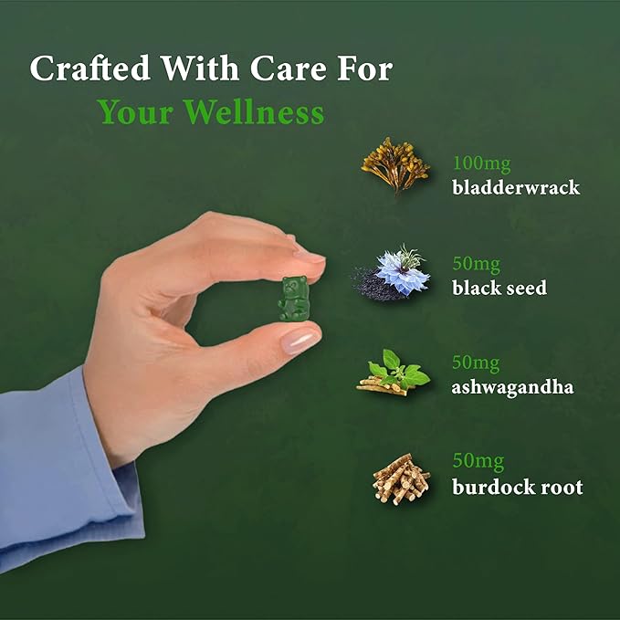 Sea Moss Gummies – Powerful 1500mg Serving | Infused with Bladderwrack, Burdock Root, Black Seed & Ashwagandha | Organic Sea Moss | Lemon Flavor - 60 Gummies