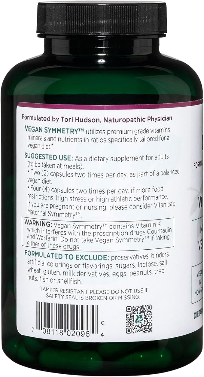 Vitanica Vegan Symmetry, Non-GMO Vegan Multivitamin 120 Capsules