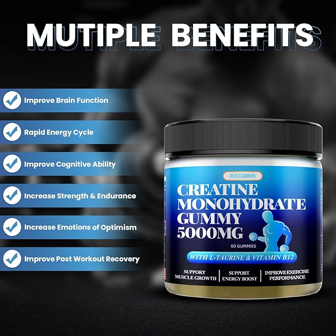 Creatine Monohydrate Gummies 5000mg with L-Taurine B12 Per 60 Count