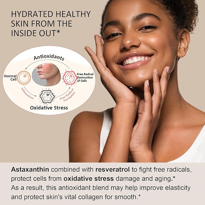 Sugar-Free Astaxanthin 24mg Gummies with Resveratrol 500mg, Powerful B1, Coconut 60 Count,