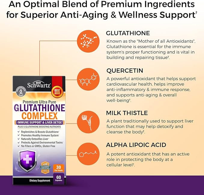 Glutathione Supplement Liver Detox with Quercetin 500mg 60ct 60ct
