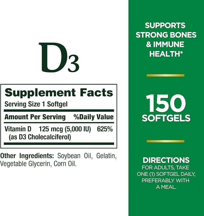 Nature's Bounty Vitamin D3, Immune and 5000IU, Rapid 150 Ct