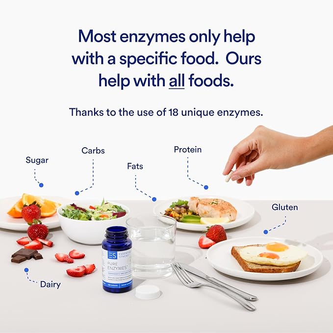 Essential Stacks Pure Digestive Enzymes (Gluten, 18 Enzymes (60 Capsules)