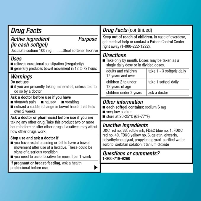 Amazon Basic Care Stool Softener Laxative, 100 mg, 100 Count
