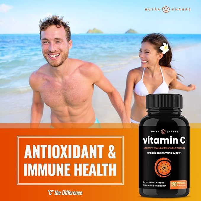 NutraChamps (2 Pack) Vitamin C 1000mg 120 Capsules 500mg Powder