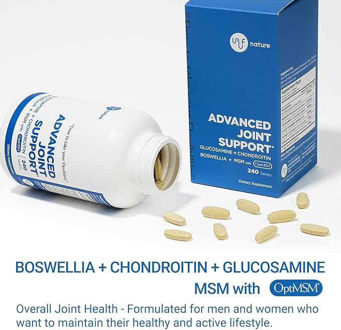 Advanced Joint Support supplement with Glucosamine, 5-Loxin Boswellia, 240 Tablets 60 Servings