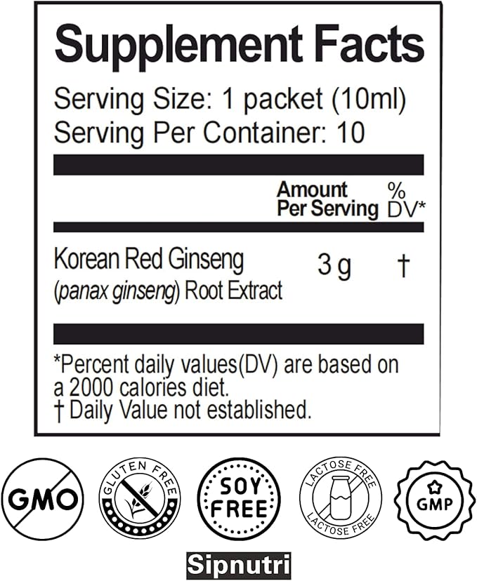 Korean Red Panax Ginseng Extract Liquid 3000 mg, 6 Years 10 ml 10 Packets