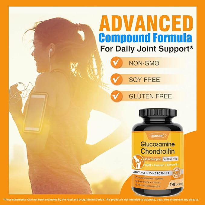 ZEBORA Glucosamine Chondroitin Joint Support Supplement, 120 Capsules