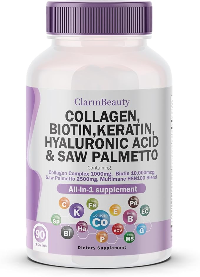 ClarinBeauty 100% Natural Collagen Pills 1000mg 10000mcg Keratin 2500mg Hyaluronic