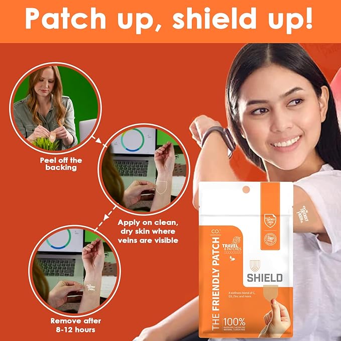 The Friendly Patch Shield Patch - D3, C & Zinc Patches - Wellness Patches Travel 8 Pack WERCSmart Certified to Ensure Formulation Ingredients and Consumer Safety Compliance