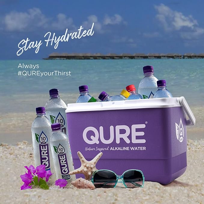 QURE Water, Premium 10 pH Ionized Alkaline Bottled Water, Silky Smooth Taste Infused with Electrolytes, 33.8 Fl Oz (Pack of 12)