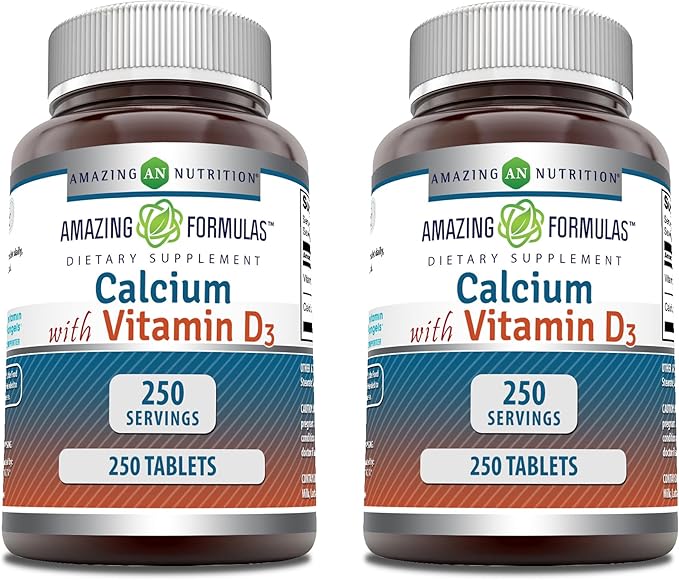 Amazing Formulas Calcium with Vitamin D3 Supplement 250 | 2 Pack)