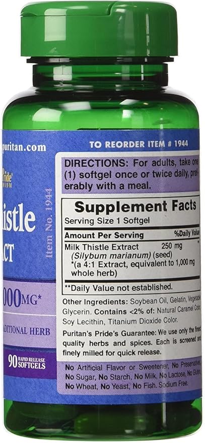 Puritan's Pride Milk Thistle 4:1 Extract 1000 mg 4:1 Extract 1000 mg 90 Count 2)