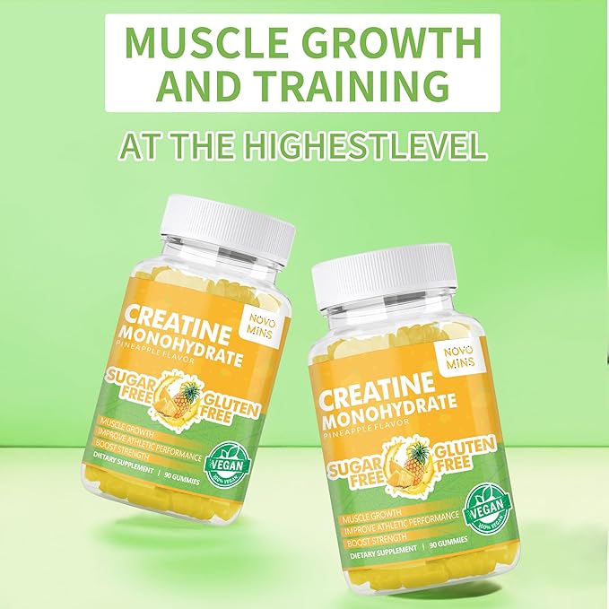 Creatine Monohydrate Gummies 5000mg for Men & Women, Chewables Creatine Monohydrate for Muscle Strength, Muscle Builder, Energy Boost, Pre-Workout Supplement(90 Count)-Pineapple Flavor.