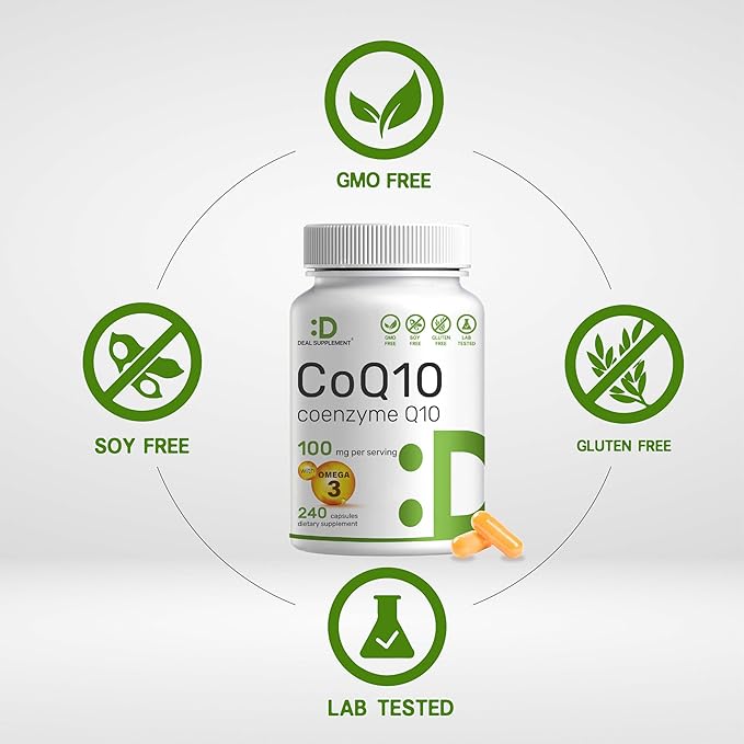 CoQ10 100mg, 240 Capsules – 3 Fatty 100mg – Q10 Supplements