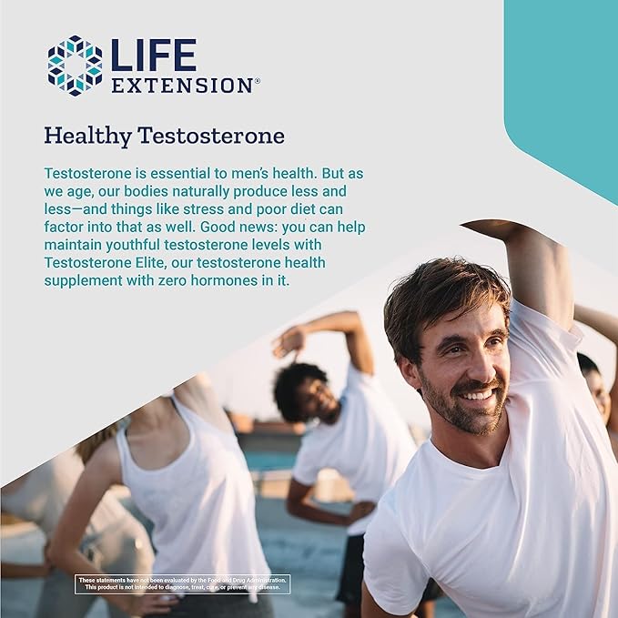 Life Extension Testosterone Elite – Testosterone Production Support Supplement for Men - with Luteolin, Pomegranate and Cacao Seed Extract – Gluten-Free, Non-GMO, Vegetarian – 30 Capsules